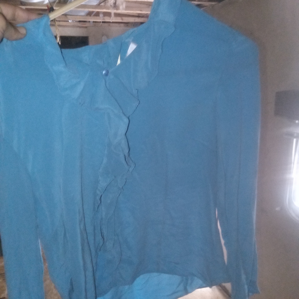 Paradox Blue Ruffled Long Sleeve Blouse